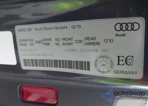 2019 Audi Rs 5 2.9T z USA, uszkodzony, nr VIN WUACWCF5XKA903742